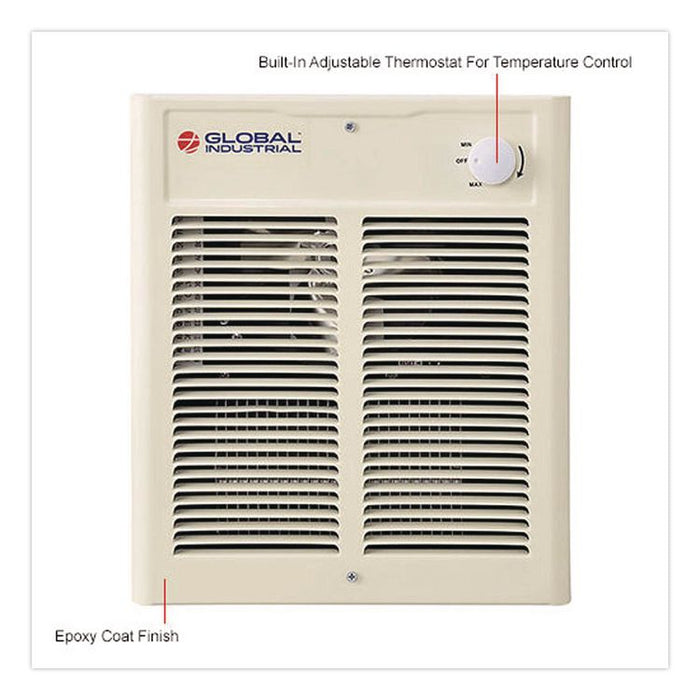 Fan Forced Wall Heater, Shaded Pole Motor, 2,000 W, 10.63 x 4.75 x 12.25, White