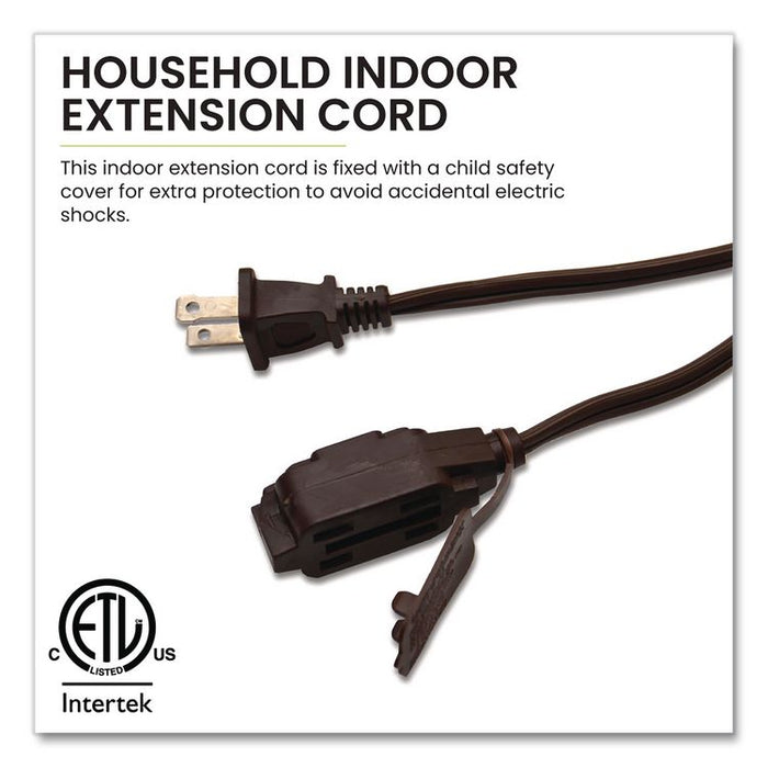 Household Extension Cord, 20 ft, 13 A, Brown, 3/Pack