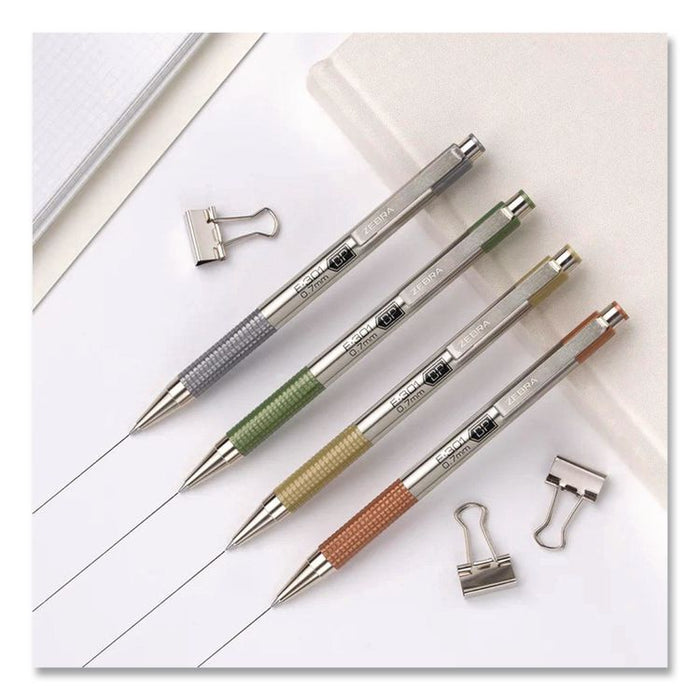 F-301 Signature Series Earthy Tones Ballpoint Pen, Retractable, Fine 0.7 mm, Black Ink, Pewter Barrel, 4/Pack