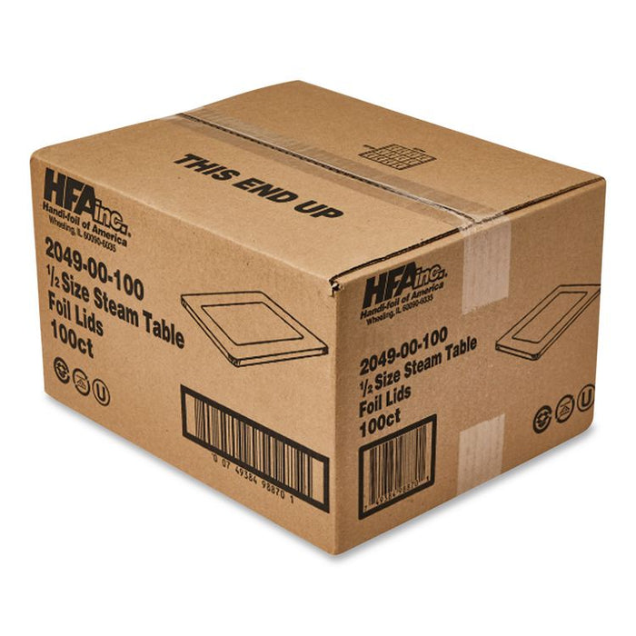 Steam Pan Foil Lids, Fits Half-Size Pan, 30 Gauge, 12.27 x 10.44, 100/Carton