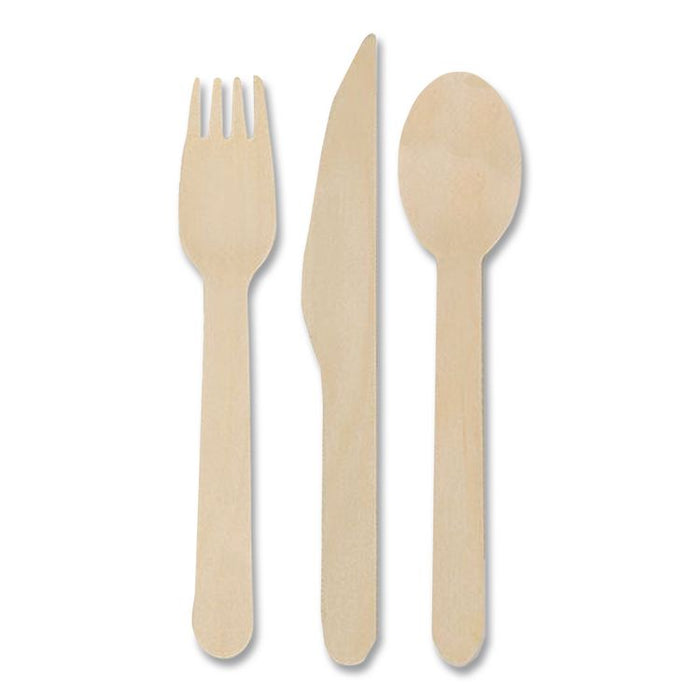 Pre-Rolled Caterwrap Kraft Napkins with Wood Cutlery, Fork/Knife/Napkin/Spoon, Plastic, Brown, 100/Carton