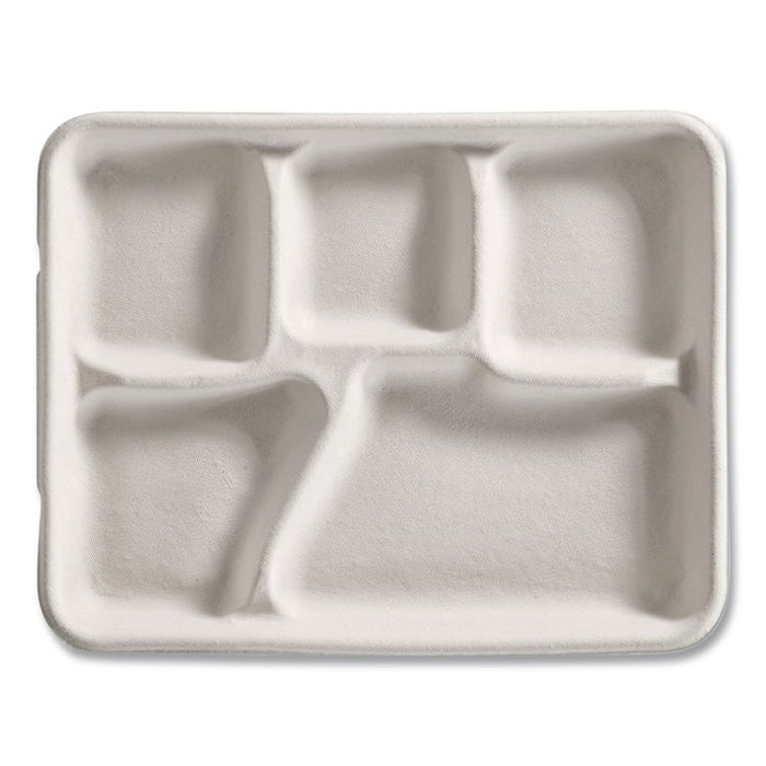 Savaday Molded Fiber Dinnerware, 5-Compartment Plate, Paper, 10.5" dia, White, 250/Carton