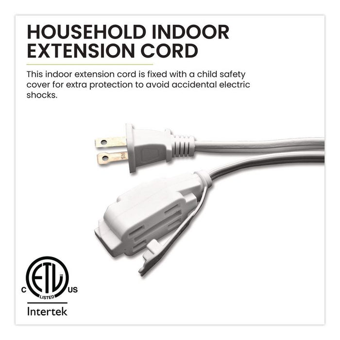 Household Extension Cord, 15 ft, 13 A, White, 3/Pack