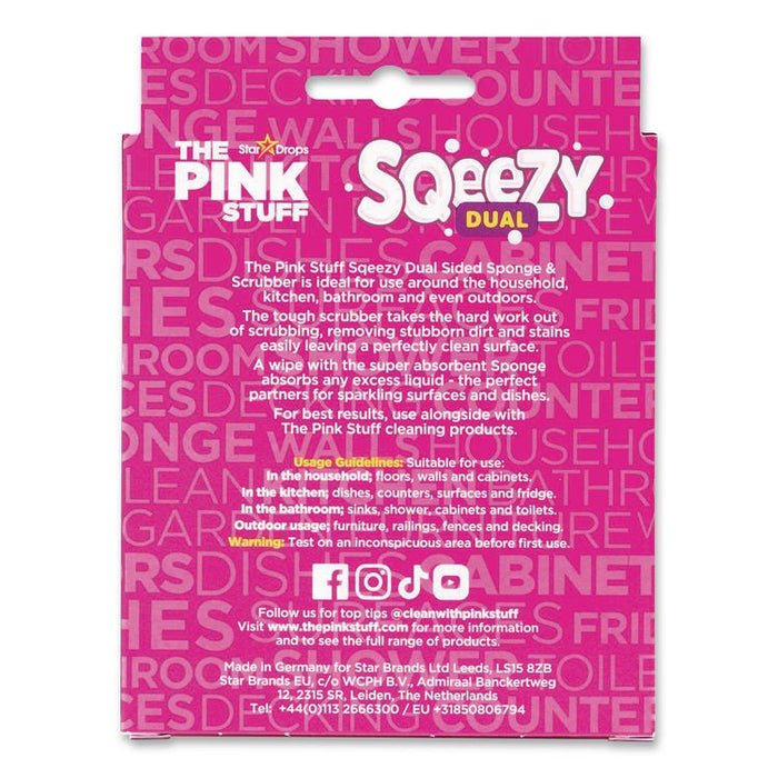 Sqeezy Dual-Sided Sponge and Scrubber, 4" x 5.3", 3.8" Thick, Pink/Ivory