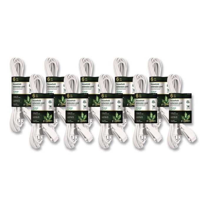 Household Extension Cord, 6 ft, 13 A, White 10/Pack