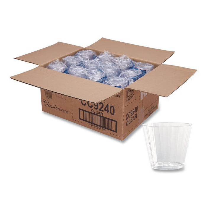Classic Crystal Plastic Tumblers, 9 oz, Clear, Fluted, Squat, 20/Pack, 12 Packs/Carton