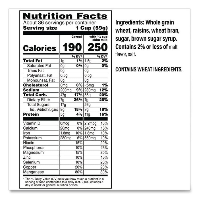 Raisin Bran Cereal, 2 Bags/Box, 76.5 oz Box