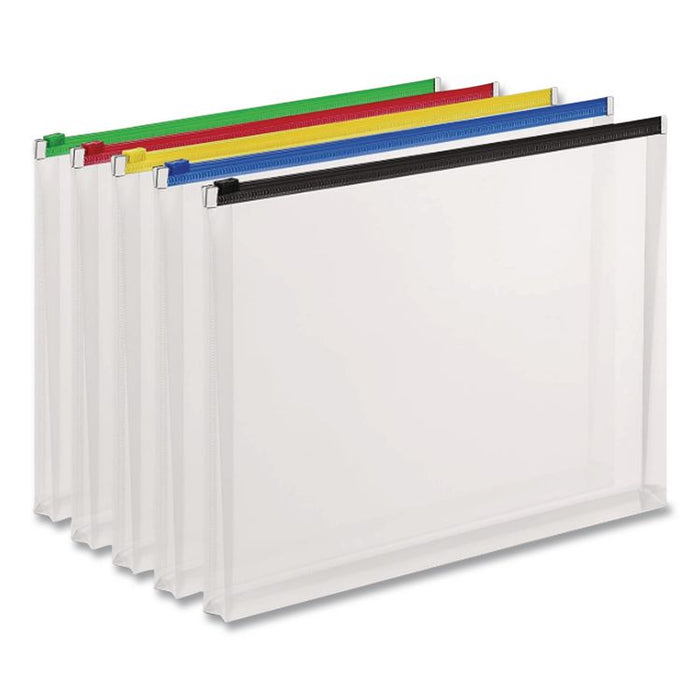 Poly Zip Envelope, Zipper Closure, 10 x 13, Assorted Colors, 5/Pack