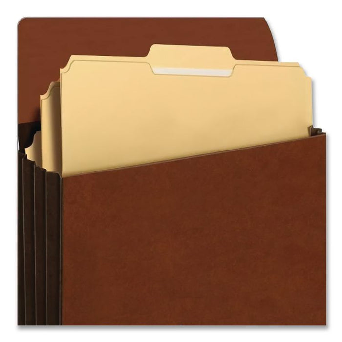 Premium Reinforced Expanding Wallet, 5.25" Expansion, 1 Section, Elastic Cord Closure, Legal Size, Red Fiber