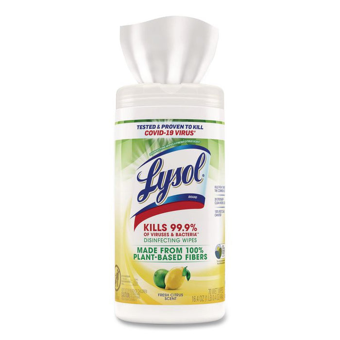 Disinfecting Wipes II Fresh Citrus Scent, 1-Ply, 7 x 7.25, Fresh Citrus, White, 70 Wipes/Canister
