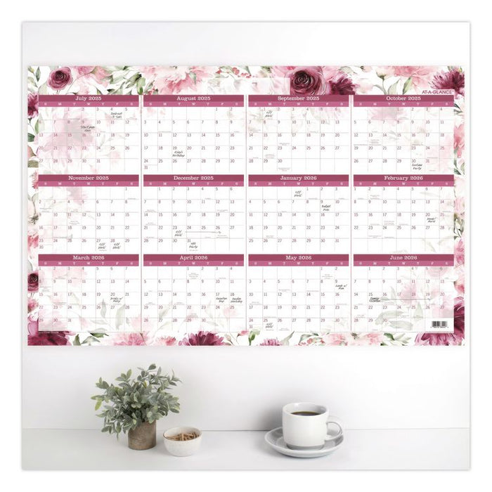 Badge Floral Academic/Calendar Year Wall Calendar, 24 x 36, 12-Month: (Jul 2025 to Jun 2026)/12-Month: (Jan 2026 to Dec 2026)