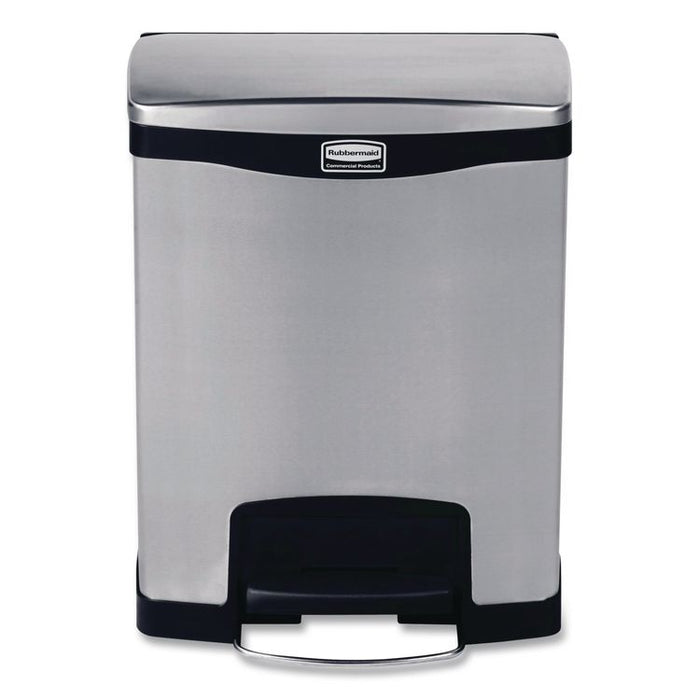Slim Jim Stainless Steel Step-On Container, Front Step Style, 8 gal, Stainless Steel, Black