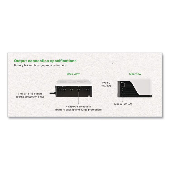 Back-UPS BE700G3 Battery Backup System, 6 Outlets, 700 VA, 490 J