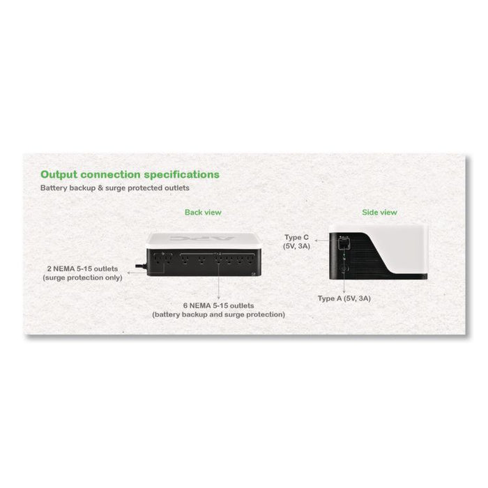 Back-UPS BE900G3 Battery Backup System, 8 Outlets, 900 VA, 490 J