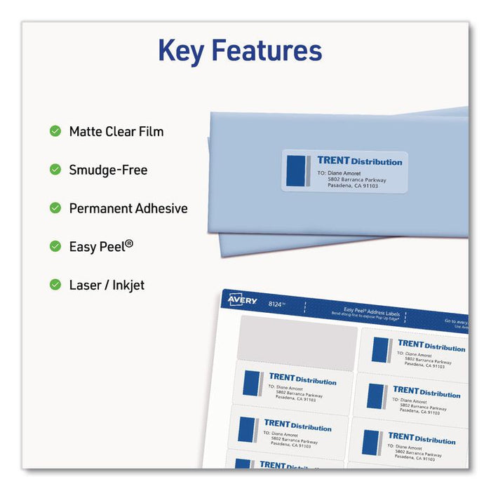 Matte Clear Address Labels with Sure Feed Technology, Inkjet/Laser, 1.33 x 4, 14/Sheet, 10 Sheets/Pack
