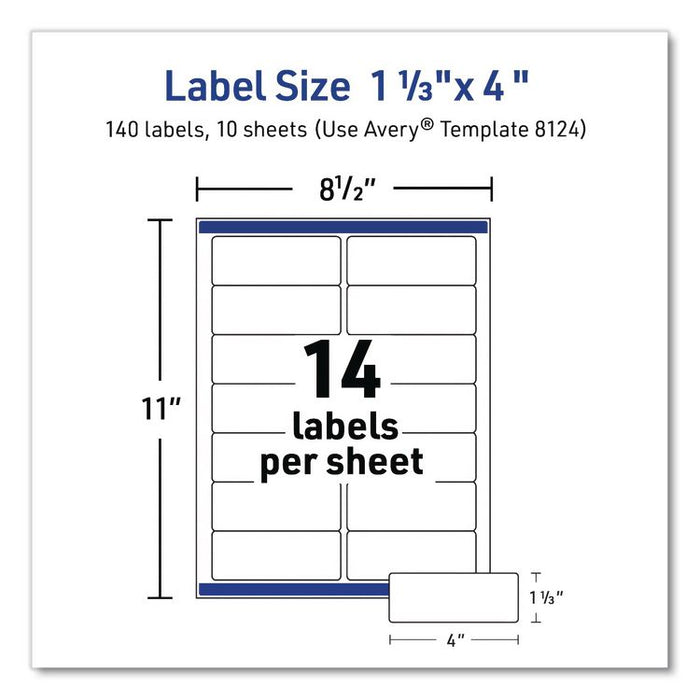 Matte Clear Address Labels with Sure Feed Technology, Inkjet/Laser, 1.33 x 4, 14/Sheet, 10 Sheets/Pack