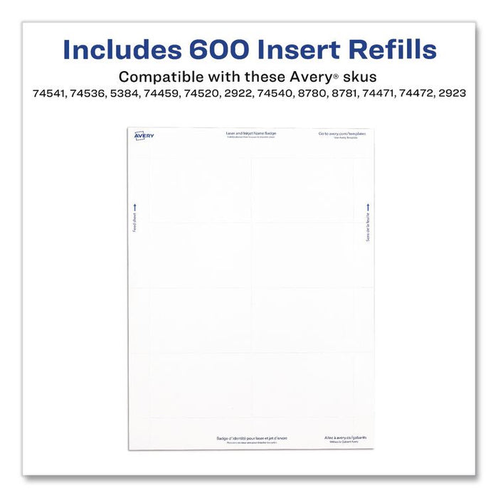 Name Badge Insert Refills, Horizontal, 3 x 4, White, 600/Pack