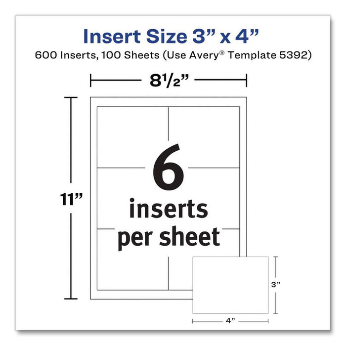 Name Badge Insert Refills, Horizontal, 3 x 4, White, 600/Pack
