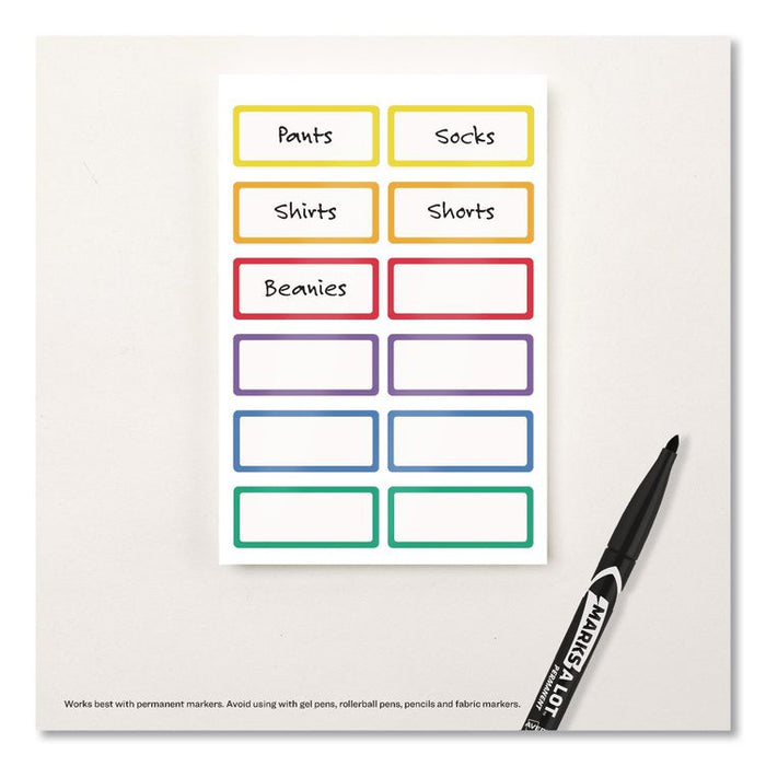 No-Iron Fabric Labels, Rainbow Border, Handwrite Only, 0.75 x 1.75, White, 12/Sheet, 2 Sheets/Pack