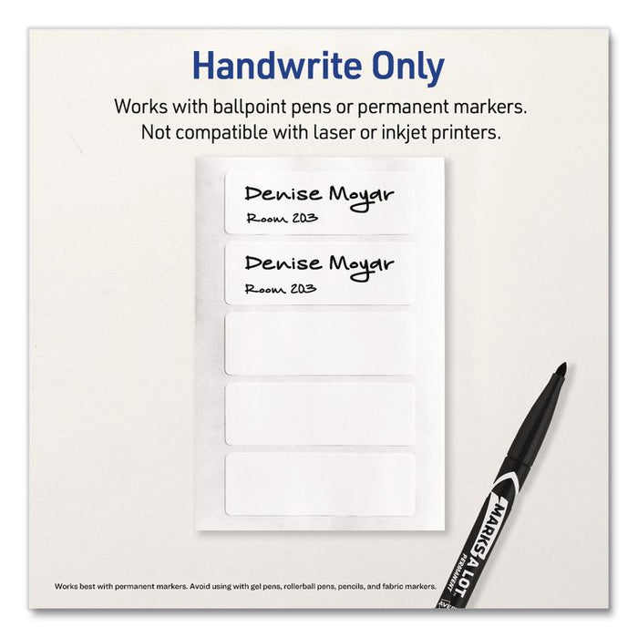 No-Iron Fabric Labels, Handwrite Only, 1 x 3, White, 5/Sheet, 10 Sheets/Pack