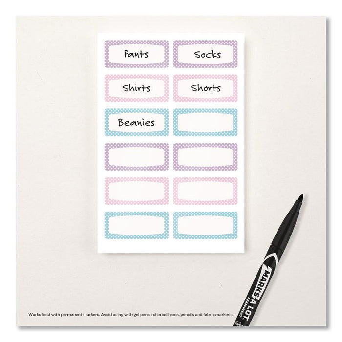 No-Iron Fabric Labels, Pastel Borders, Handwrite Only, 0.75 x 1.75, White, 12/Sheet, 2 Sheets/Pack