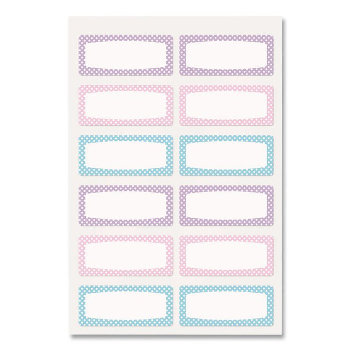 No-Iron Fabric Labels, Pastel Borders, Handwrite Only, 0.75 x 1.75, White, 12/Sheet, 2 Sheets/Pack