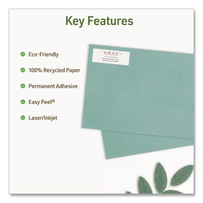 EcoFriendly Recycled Return Address Labels, Inkjet/Laser, 0.66 x 1.75, White, 60/Sheet, 10 Sheets/Pack