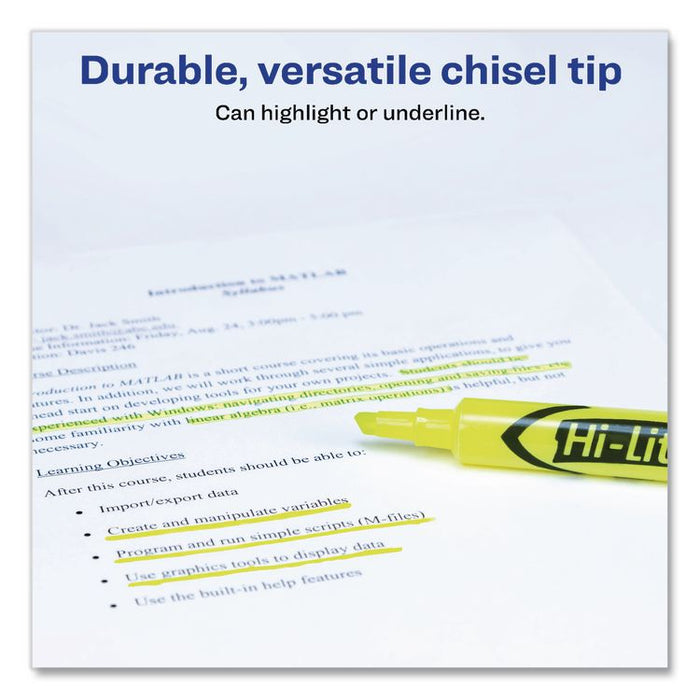 HI-LITER Desk-Style Highlighters, Yellow Ink, Chisel Tip, Yellow Barrel, Dozen