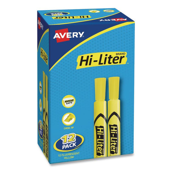 HI-LITER Desk-Style Highlighters, Yellow Ink, Chisel Tip, Yellow Barrel, Dozen