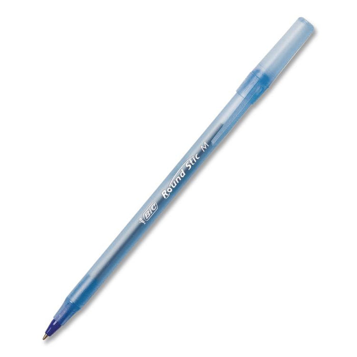 Round Stic Xtra Life Ballpoint Pen, Stick, Medium 1 mm, Blue Ink, Translucent Blue Barrel, 12/Box, 36 Boxes/Carton