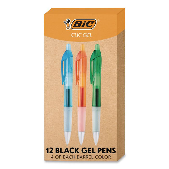 Intensity Clic Gel Pen, Medium 0.7 mm, Black Ink, Assorted Barrel Colors, 12/Box