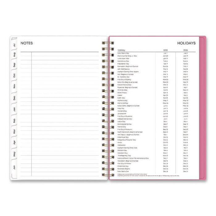 Roosevelt Pink Academic Weekly/Monthly Planner, Floral Artwork, 11 x 8.5, Pink/Gray Cover, 12-Month: July 2025 to June 2026