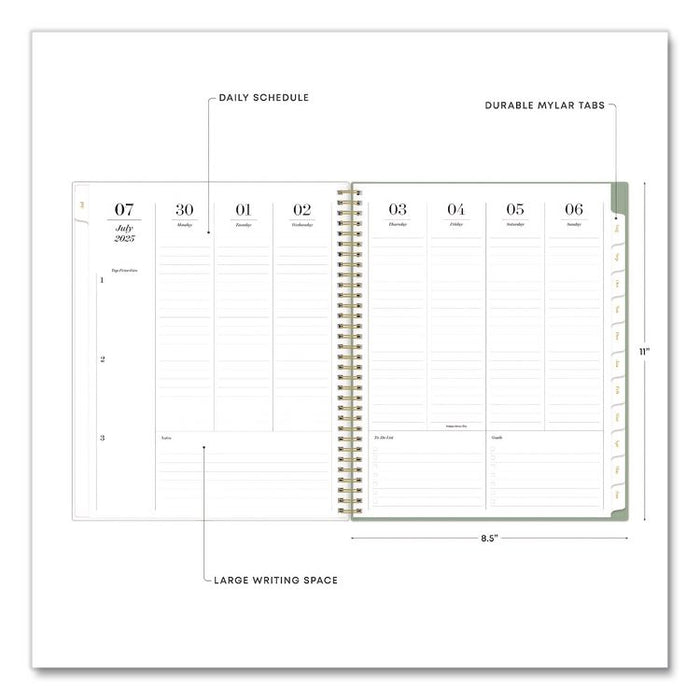 Sincerely Jules Kyla Green Academic Year Weekly/Monthly Planner, 11 x 8.5, Green/White Cover, 12-Month: July 2025 - June 2026