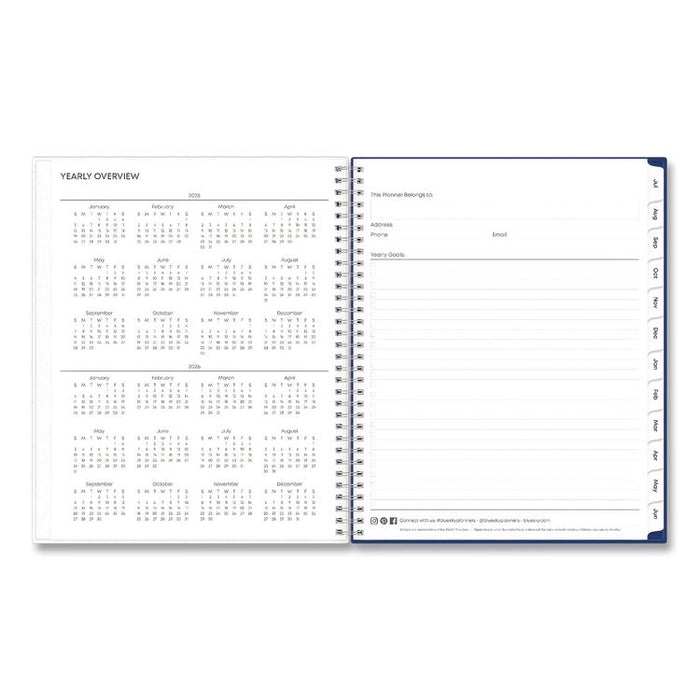 Blue Block Academic Year Weekly/Monthly Planner, 11 x 8.5, Blue Cover, 12-Month: July 2025 to June 2026