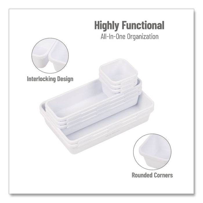 Eight-Piece Plastic Drawer Organizer, White
