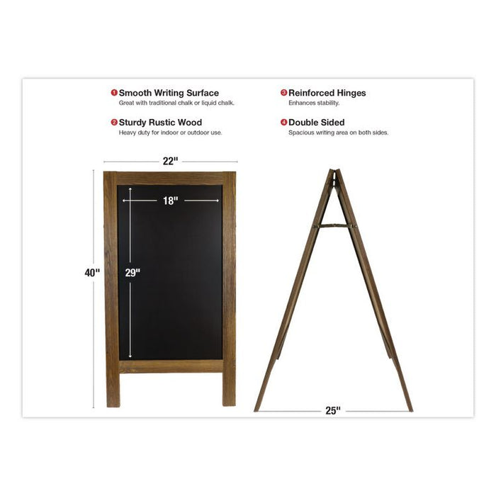 Indoor/Outdoor A-Frame Sidewalk Sign, Black 18 x 29 Surface, Brown Frame, 22 x 25 x 40