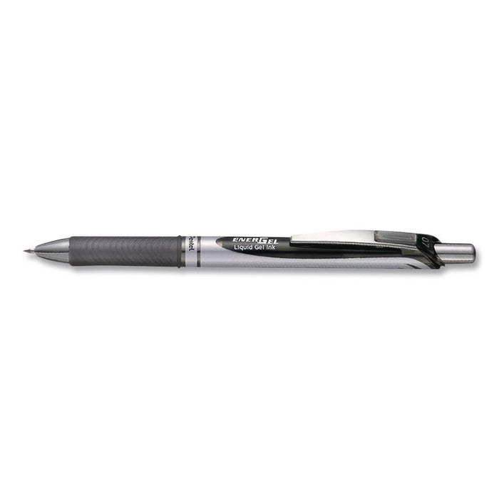 EnerGel RTX Deluxe Gel Pen, Retractable, Medium 0.7 mm, Black Ink, Silver/Black Barrel, Dozen