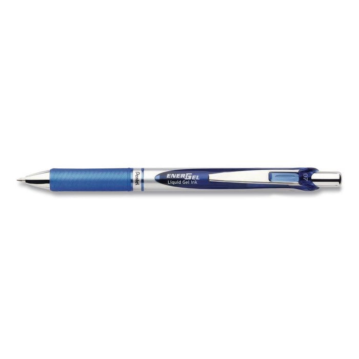 EnerGel RTX Deluxe Gel Pen, Retractable, Medium 0.7 mm, Blue Ink, Silver/Blue Barrel, Dozen
