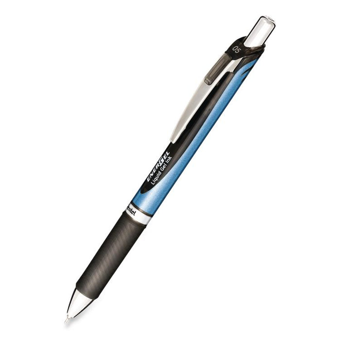 EnerGel RTX Deluxe Gel Pen, Retractable, Fine 0.5 mm, Black Ink, Black/Blue Barrel, Dozen