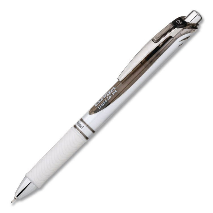 EnerGel Pearl Deluxe RTX Gel Pen, Retractable, Fine 0.5 mm, Black Ink, Pearl White/Black Barrel, Dozen