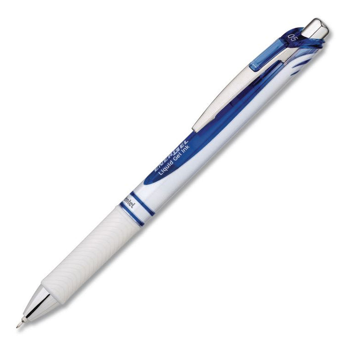 EnerGel Pearl Deluxe RTX Gel Pen, Retractable, Fine 0.5 mm, Blue Ink, Pearl White/Black Barrel, Dozen