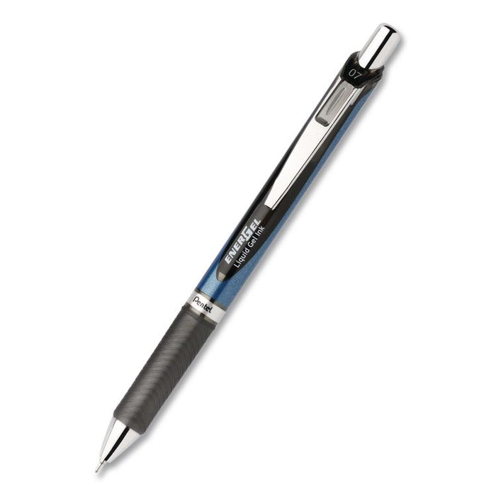 EnerGel RTX Deluxe Gel Pen, Retractable, Medium 0.7 mm, Black Ink, Black/Blue Barrel, Dozen