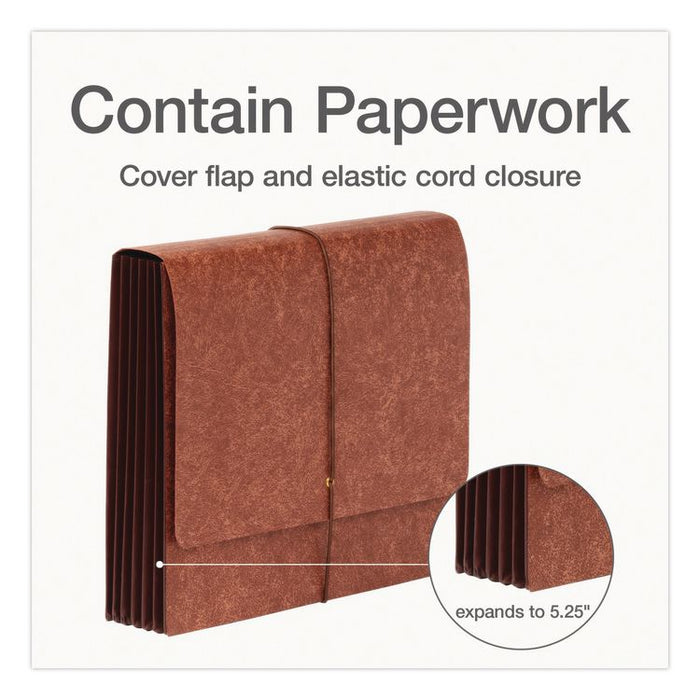 Heavy-Duty Expanding Wallet, 5.25" Expansion, 1 Section, String and Button Closure, Letter Size, Brown, 5/Box