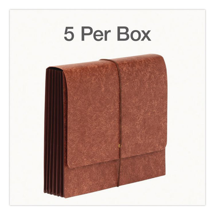 Heavy-Duty Expanding Wallet, 5.25" Expansion, 1 Section, String and Button Closure, Letter Size, Brown, 5/Box
