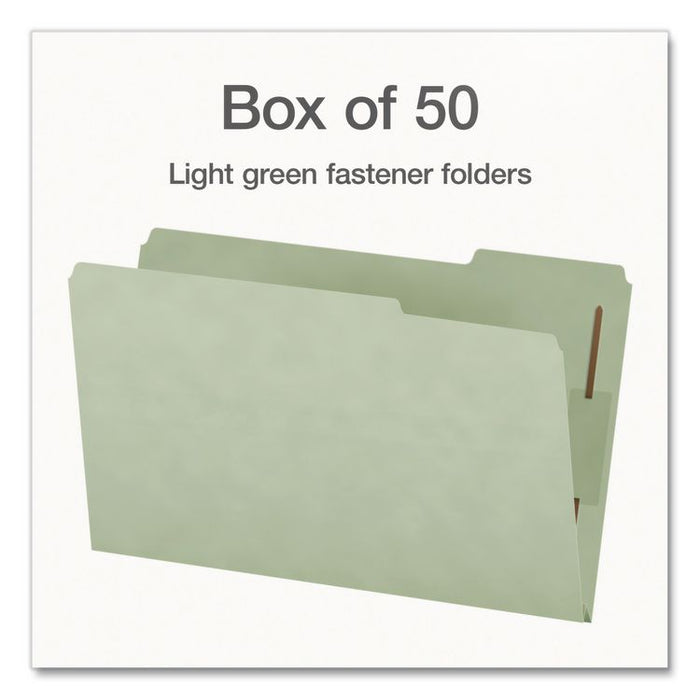 Heavy-Duty Pressboard Fastener Folders, 2/5-Cut Tab: Right, Expands 2", 2 Fasteners, Legal Size, Gray/Green, 25/Box