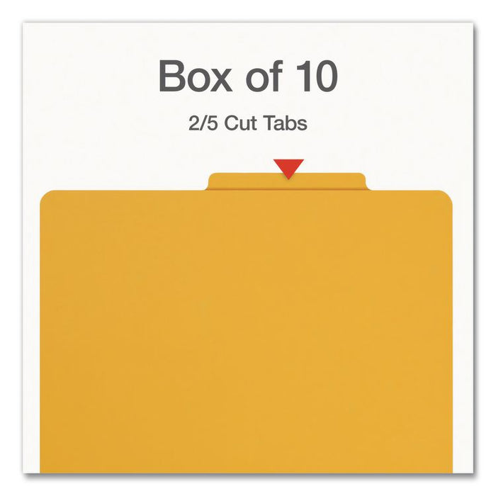 Heavy-Duty Pressboard Classification Folder, 2/5-Cut Tab, Expands 3", 3 Dividers, 8 Fasteners, Letter Size, Yellow, 10/Box
