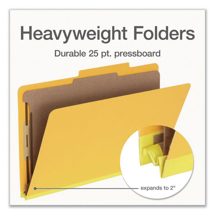 Heavy-Duty Pressboard Classification Folder, 2/5-Cut Tab, Expands 2", 1 Divider, 4 Fasteners, Legal Size, Yellow, 10/Box