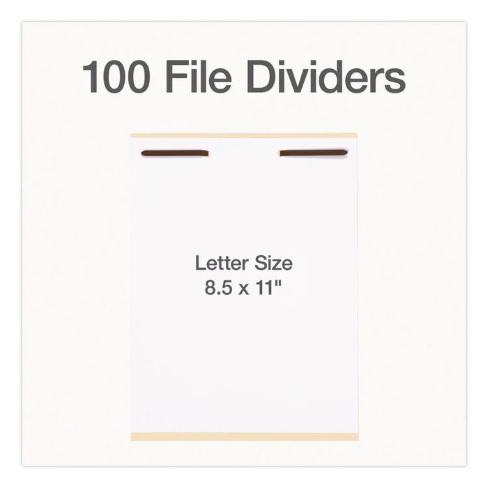 File Divider Set, End Tab: Straight, 1 Fastener, Letter Size, Manila, 100/Box