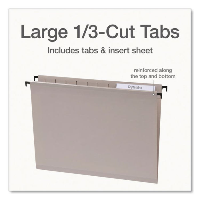 SureHook Hanging Folders, Letter Size, 1/3-Cut Tabs, Light Gray, 20/Box