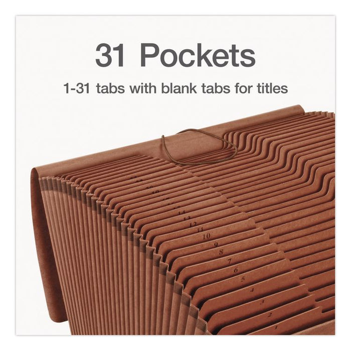 Heavy-Duty Expanding File, Numeric Index, 3.75" Expansion, 31 Sections, Elastic Band Closure, 1/3-Cut Tabs, Legal Size, Brown